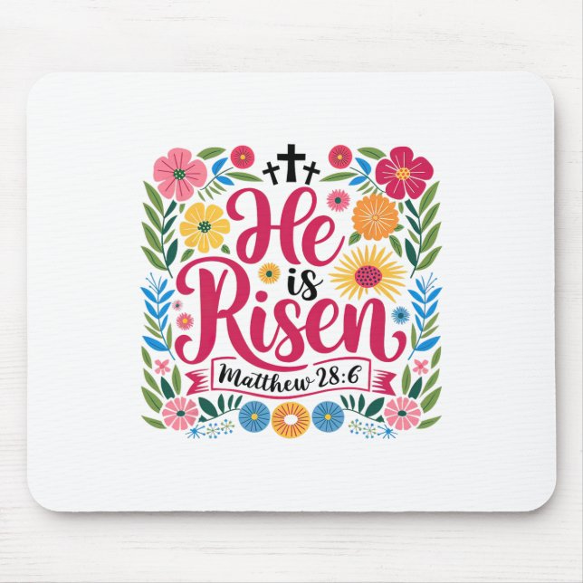 Mousepad Ele Está Risen Jesus Felz pascoa Cristão Ver (Frente)