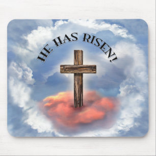 Mousepad Ele Ressuscitou Cruz Áspera Com Nuvens