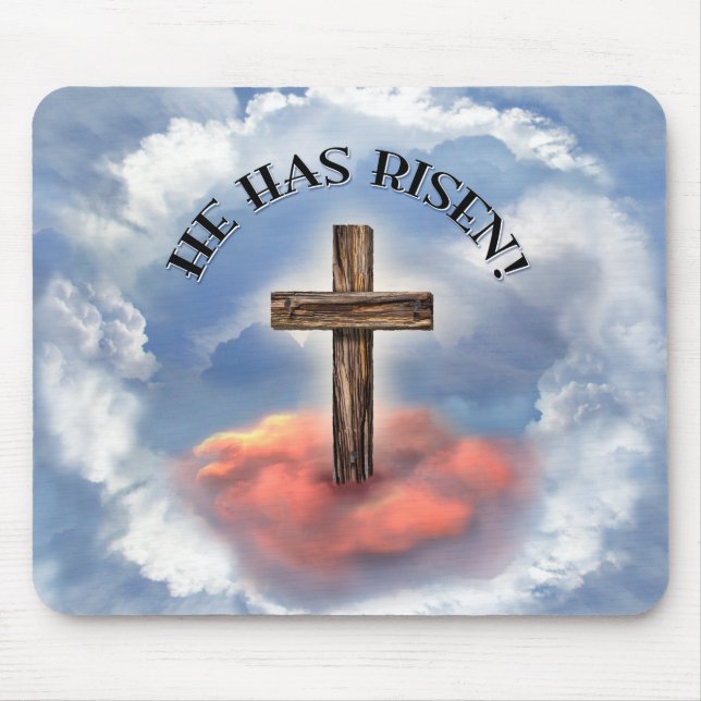 Mousepad Ele Ressuscitou Cruz Áspera Com Nuvens (Frente)