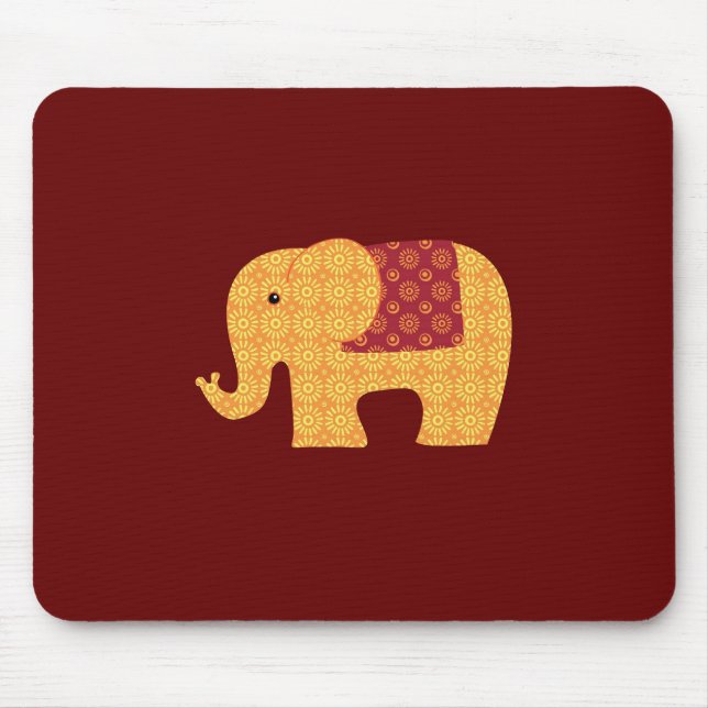 Mousepad Elefante alaranjado bonito da flor no vermelho (Frente)