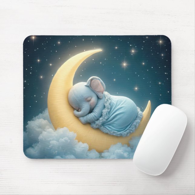 Mousepad Elefante Azul Bebê na Lua Crescente (Com mouse)