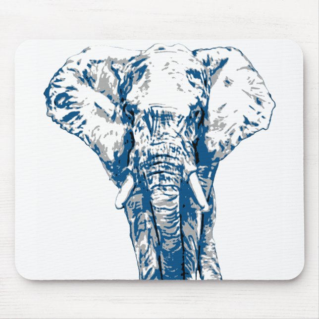 Mousepad Elefante Azul - Estilo de Arte Pop e Posterizado (Frente)