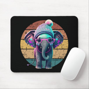 Mousepad Elefante-bebê bonito com colza e óculos-rosa