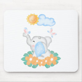 Mousepad Elefante-bebê bonito com flores laranja Mouse Mat