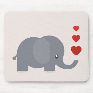 Mousepad Elefante bonito com corações e amor caprichoso