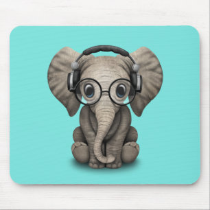 Mousepad Elefante bonito DJ do bebê que veste fones de