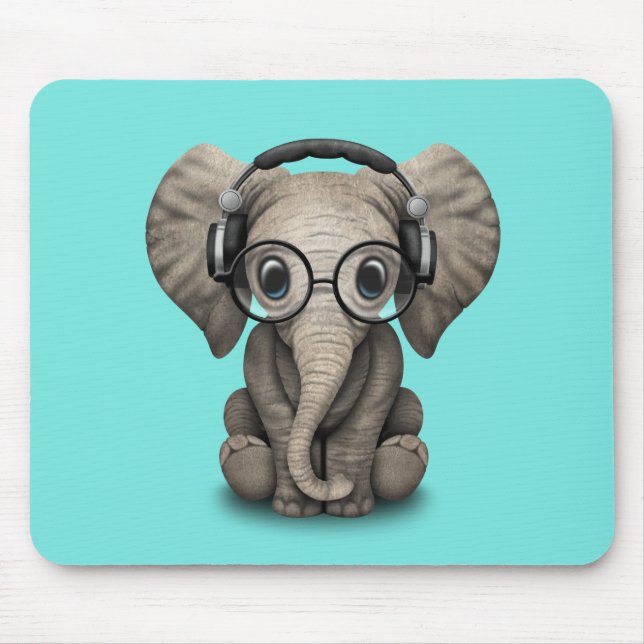 Mousepad Elefante bonito DJ do bebê que veste fones de (Frente)
