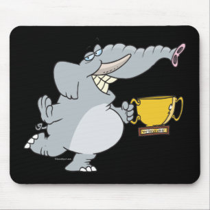Mousepad elefante com desenho animado de troféu vencedor