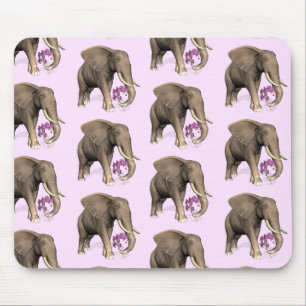 Mousepad Elefante Com Orquídea Rosa