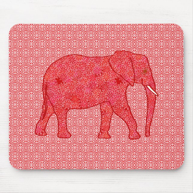 Mousepad Elefante de flor - vermelho profundo e coral (Frente)