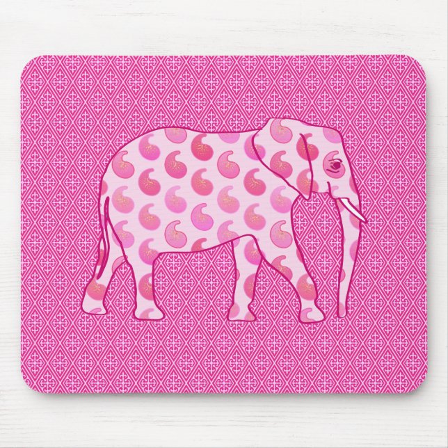Mousepad Elefante de Paisley - rosa-gelo e fuchsia (Frente)
