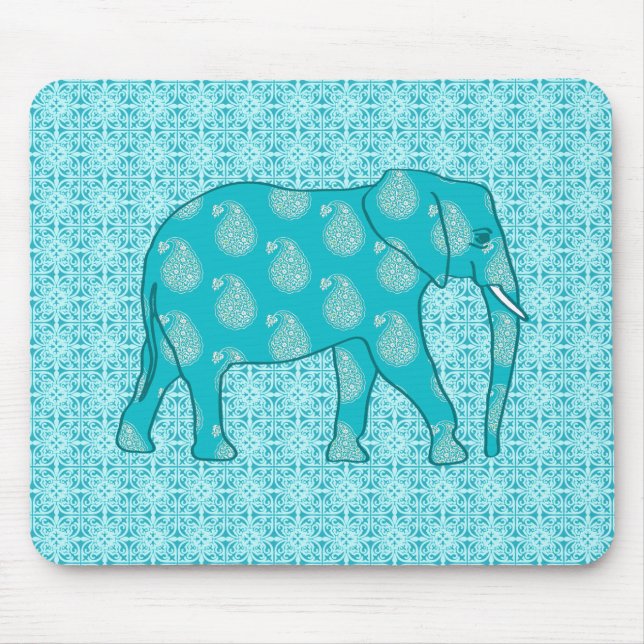 Mousepad Elefante de Paisley - turquesa e aqua (Frente)