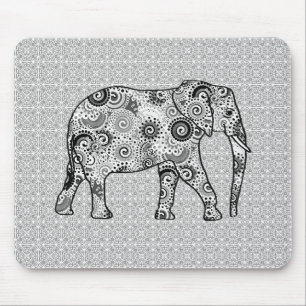 Mousepad Elefante do redemoinho do Fractal - cinza, preto e