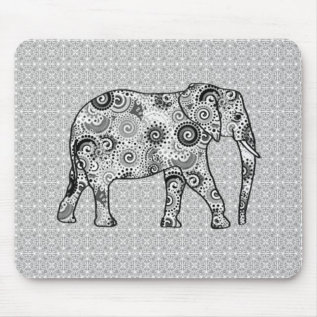 Mousepad Elefante do redemoinho do Fractal - cinza, preto e (Frente)