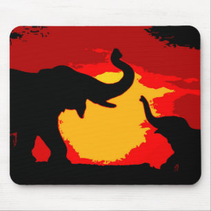 Mousepad Elefante, elefante do bebê & por do sol