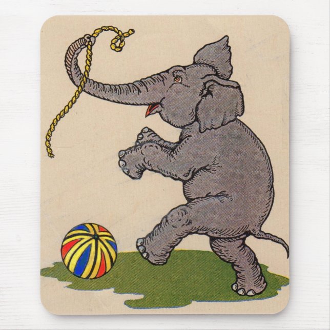 Mousepad elefante feliz brincando com corda e bola (Frente)