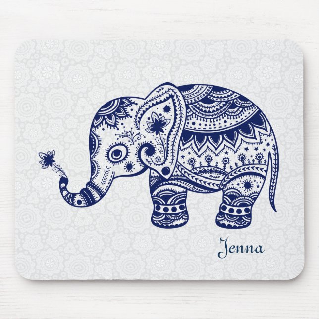 Mousepad Elefante Floral Bonito A Azul Marinho (Frente)
