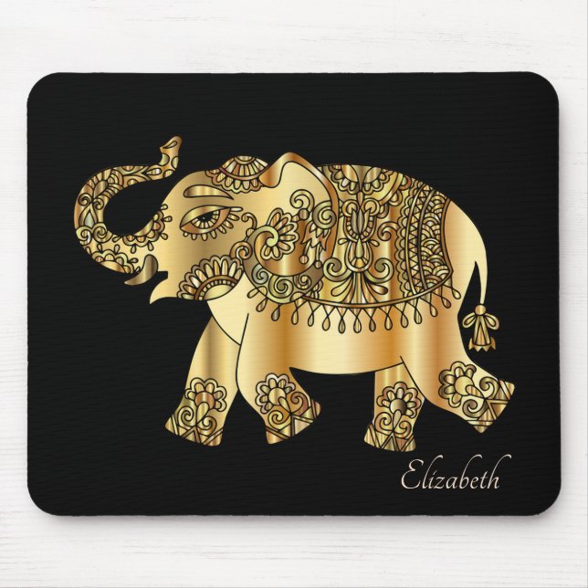 Mousepad Elefante Floral Dourado Paisley - Personalizado (Frente)