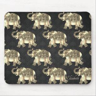 Mousepad Elefante Floral Paisley Dourado, Damasco - Persona