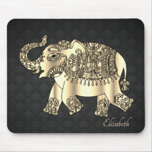 Mousepad Elefante Floral Paisley Dourado, Damask - Personal
