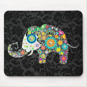 Mousepad Elefante floral retro colorido