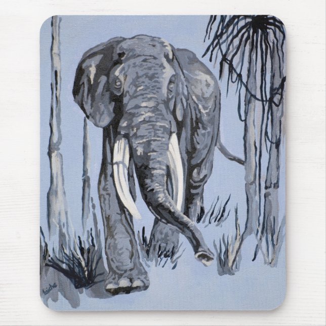 Mousepad Elefante Passando Por Savana Florhada Em Azul (Frente)