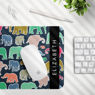 Mousepad Elefantes Coloridos, Padrão Elefante, Seu Nome