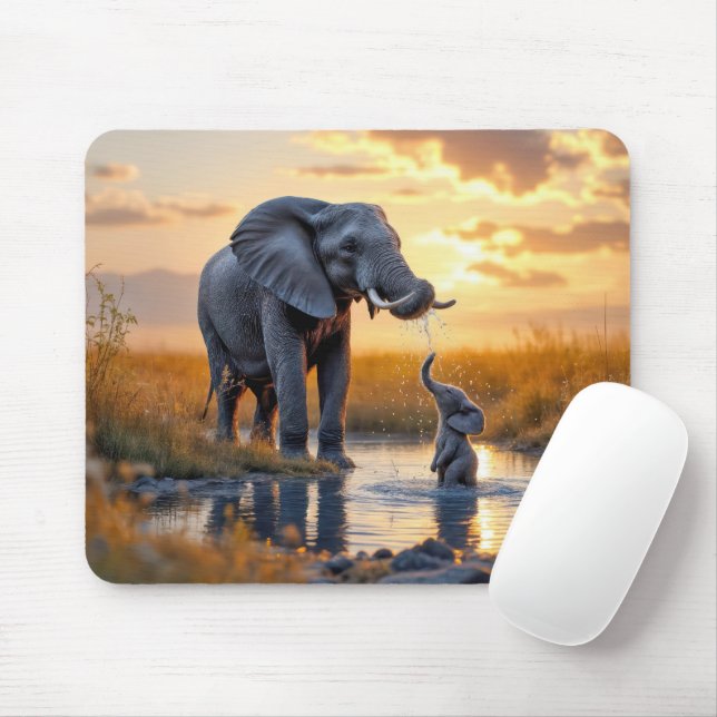 Mousepad Elefantes No Furo De Água (Com mouse)