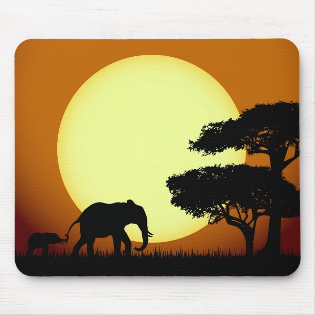 Mousepad Elefantes Safari no pôr do sol (Frente)