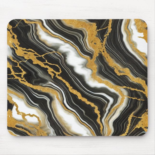 Mousepad Elegância com visual de mármore preto e branco dou (Frente)