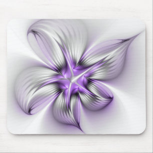 Mousepad Elegância Floral Arte Fractal Violeta Abstrata Mod