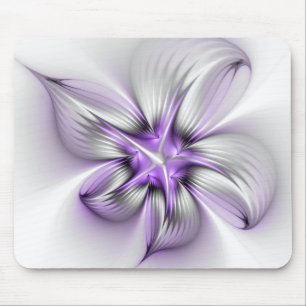 Mousepad Elegância Floral Arte Fractal Violeta Abstrata Mod