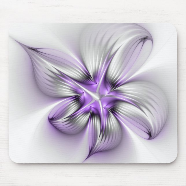 Mousepad Elegância Floral Arte Fractal Violeta Abstrata Mod (Frente)