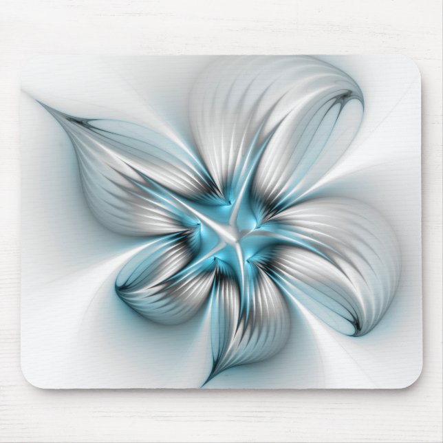 Mousepad Elegância Floral Moderna Abstrato Azul Arte Fracta (Frente)