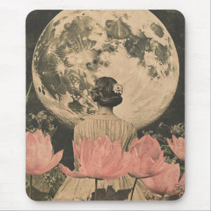 Mousepad Elegância Lua - Visão Traseira da Mulher com Lua
