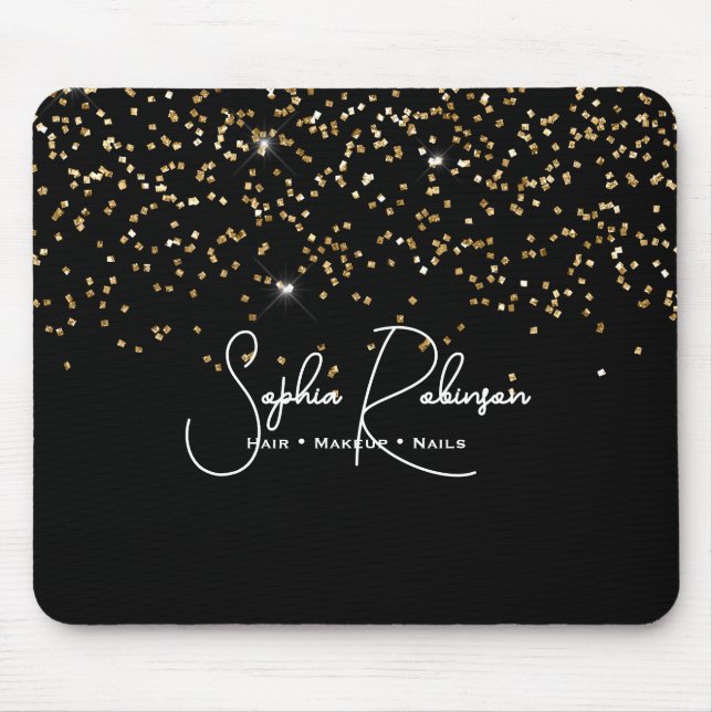 Mousepad Elegant Black and Gold Glitter Salon Business (Frente)