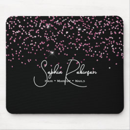 Mousepad Elegant Black and Pink Glitter Salon Business