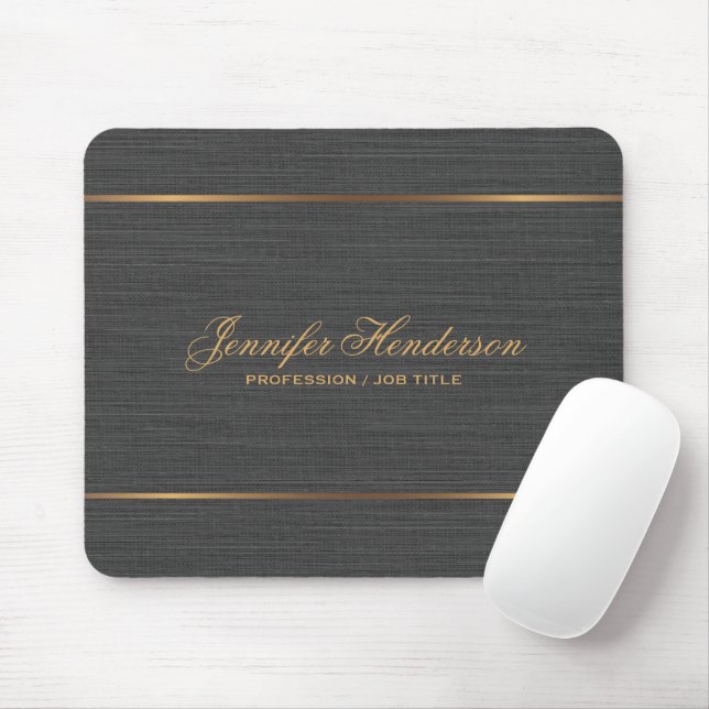 Mousepad Elegant Black Linen Fabric Gold Frame Professional (Com mouse)