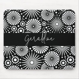 Mousepad Elegant Black White Geometric Starburst Name 
