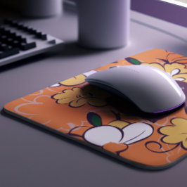 Mousepad Elegant Botanical Custom Name Orange White Floral