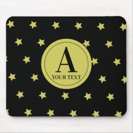 Mousepad Elegant Gold & Black Star Pattern Monogram