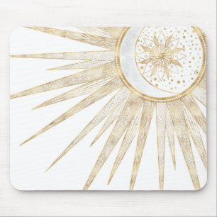 Mousepad Elegant Gold Doodles Sun Moon Mandala Design