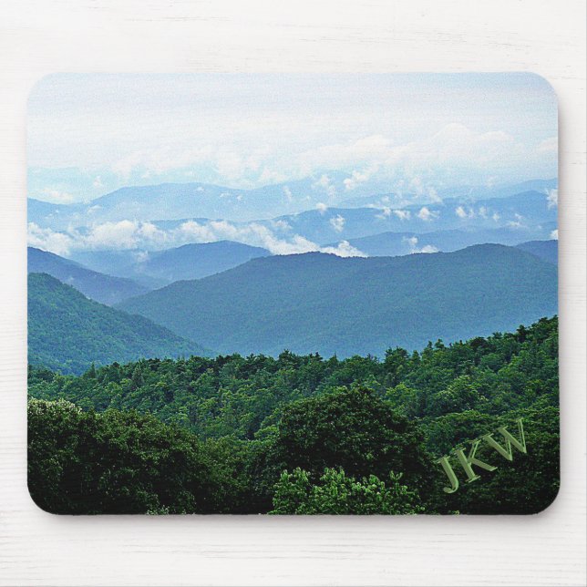 Mousepad Elegant Green Blue Smoky Mountains Photo Monogram (Frente)