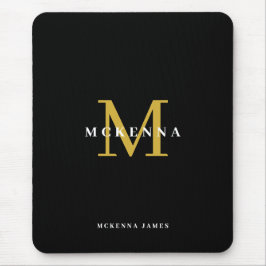 Mousepad Elegant Initial Chic Black Gold Monogram