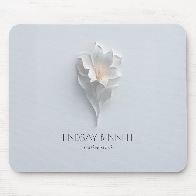 Mousepad Elegant Minimalist Floral White Blue  (Frente)