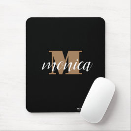 Mousepad Elegant Monogram Black Gold Script minimal