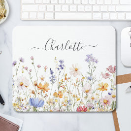 Mousepad Elegant Monogram Watercolor Colorful Wildflower