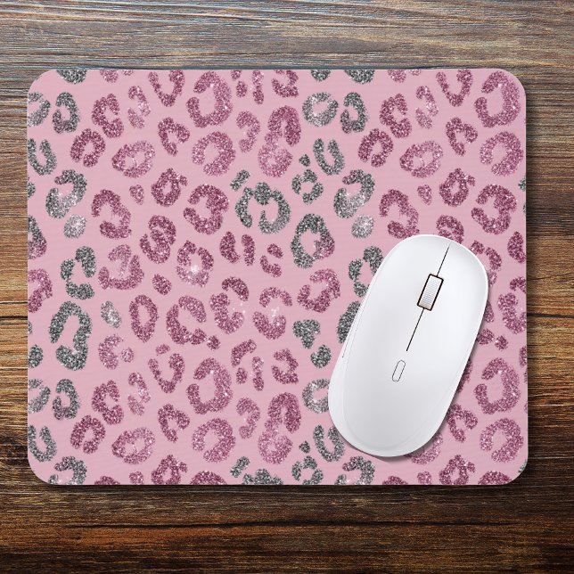 Mousepad Elegant Pink Silver Glitter Leopard on Rose Gold (Criador carregado)
