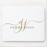 Mousepad Elegant Script Gold Monogram Initials Name<br><div class="desc">A personalized gold script monogram mouse pad featuring a flowing signature style initial with a clean name layout. The simple monogram design keeps the look polished while adding a personal touch to a desk or workspace. A nice choice for home offices, studios, or everyday computer use, and a thoughtful personalized...</div>