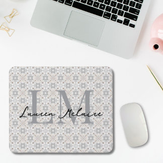 Mousepad Elegant Spanish Tile Monogram Script Name